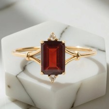 Gold Garnet Rectangle Ring 14k Solid Gold Garnet Ring January Birthstone Gift Ri picture