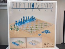 Vintage Fifth Avenue Crystal Glass Chess & Checker Set 59 Pc Beautiful NEW picture