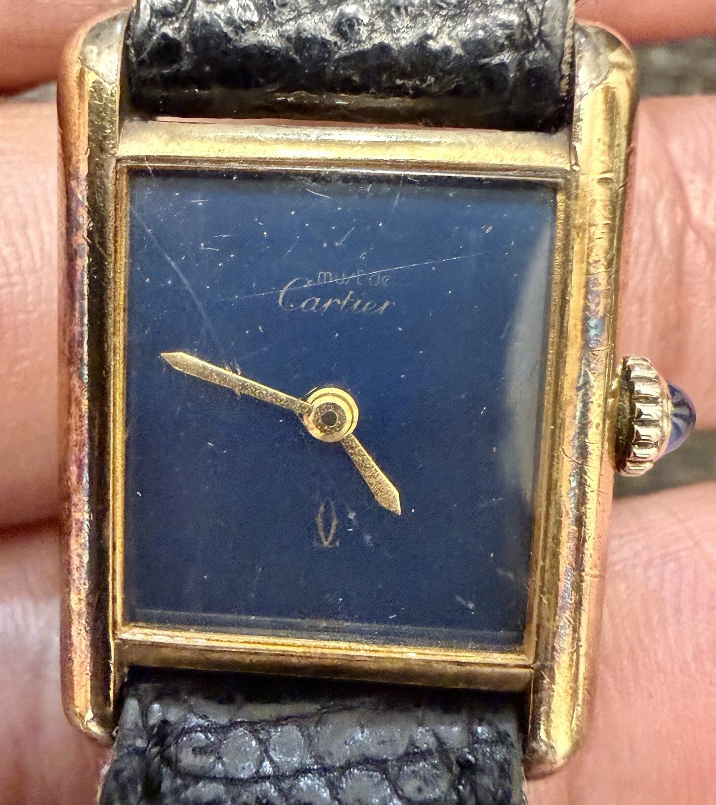 Must De Cartier Wristwatch Manual Wind Blue Color Dial Sterling Silver/Plaque