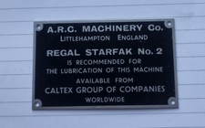 A.R.C Machinary Co. Littlehampton Caltex Oil  Lubrication Plate Regal Starfak picture