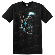 Skull Drummer T Shirt Punk Rock Skeleton Musician Gothic Graphic Art Dark Tee picture