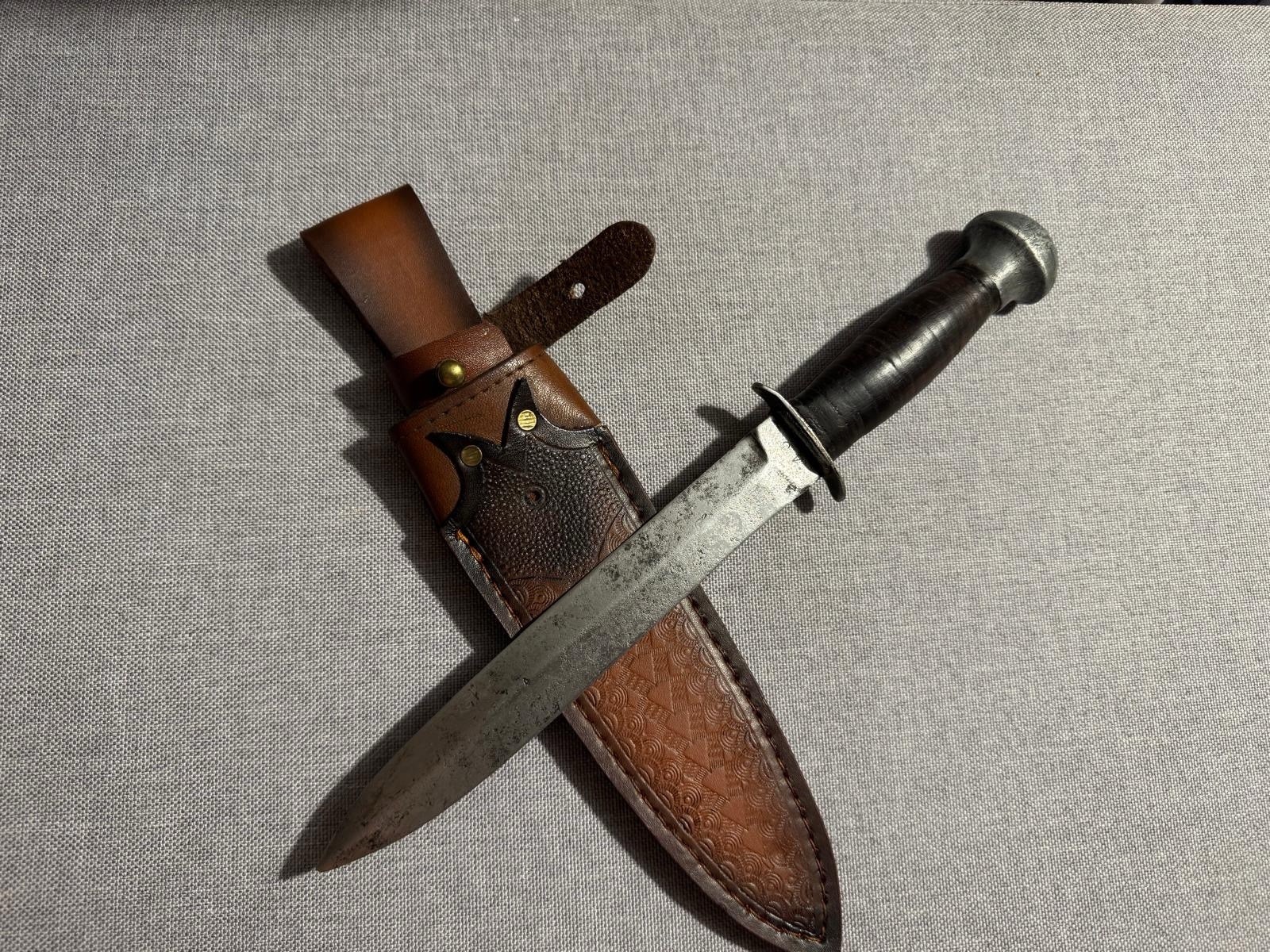 WWII US 1943 Theater Fighting Knife Stiletto Dagger Custom Leather Handle WWII US 1943 Theater Fighting Knife Stiletto Dagger Custom Leather Handle
