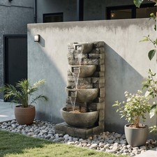 35.63" Outdoor Water Fountain with LED Light 4-Tier Yard Garden Stand Fountain picture