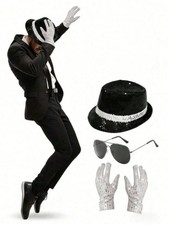 Michael Jackson Halloween Costume Set Fedora Hat Gloves Aviator Glasses picture