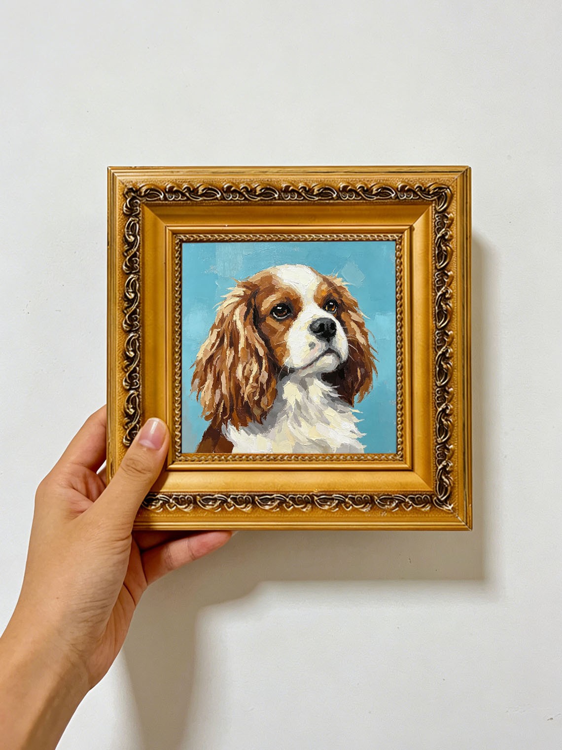 Cavalier King Charles Spaniel Dog Portrait custom oil painting from photo Cavalier King Charles Spaniel Dog Portrait custom oil painting from photo
