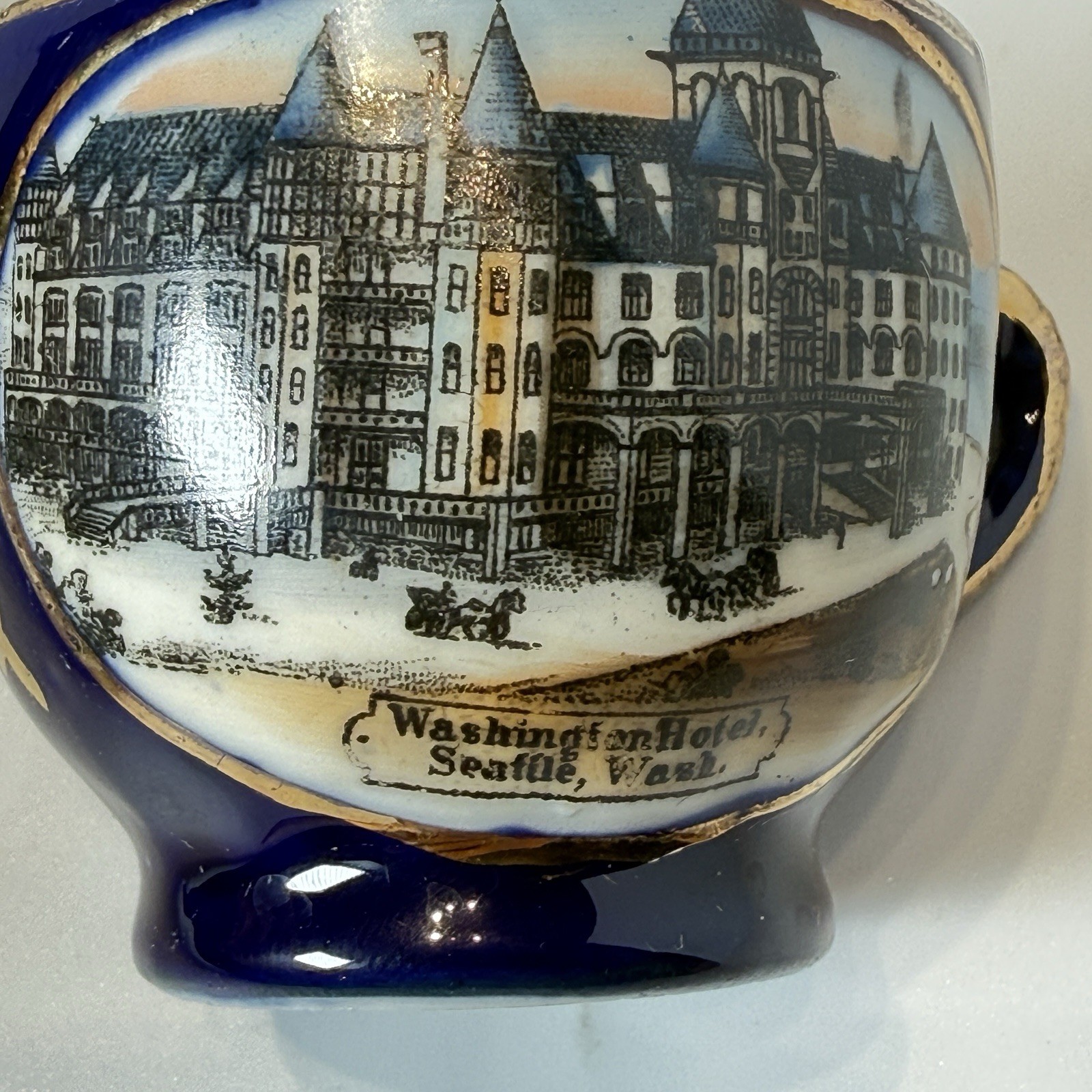 SEATTLE WA WASHINGTON Antique HOTEL Souvenir COBALT CHINA TRINKET CUP SEATTLE WA WASHINGTON Antique HOTEL Souvenir COBALT CHINA TRINKET CUP