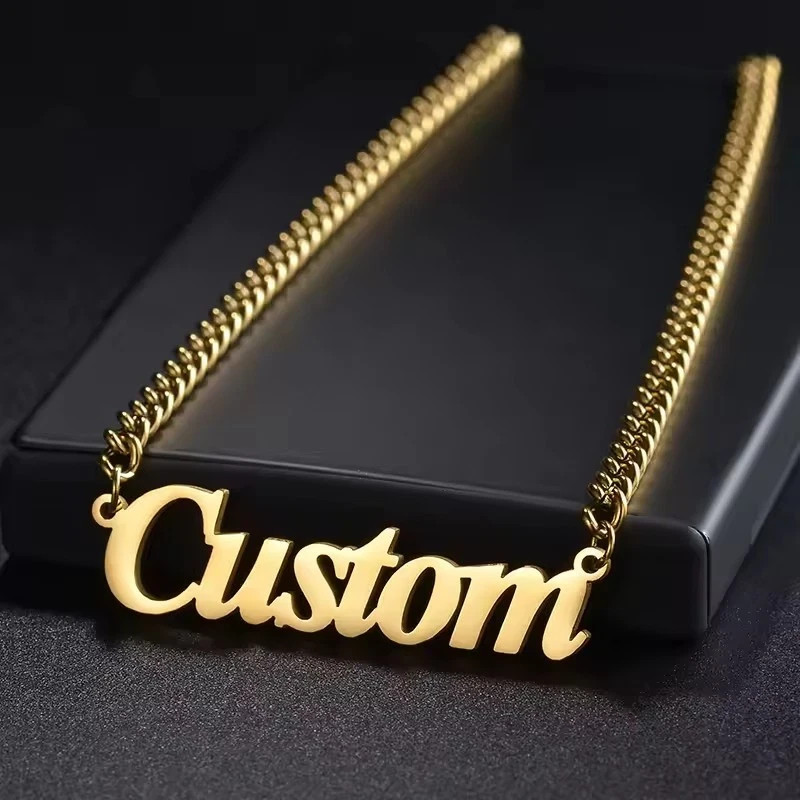 Custom Jewelry Name Pendant Necklace Personalized 5mm Cuban Chain Men Women Gold Custom Jewelry Name Pendant Necklace Personalized 5mm Cuban Chain Men Women Gold