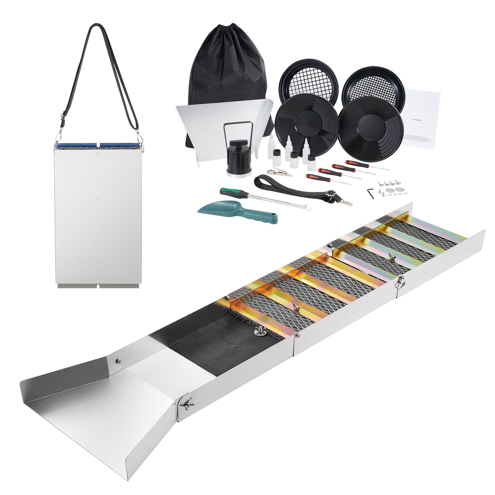 Gold Panning Kit With Sluice Box 50" Aluminum Gold Mining Equipment 23 PCS Gold Panning Kit With Sluice Box 50" Aluminum Gold Mining Equipment 23 PCS