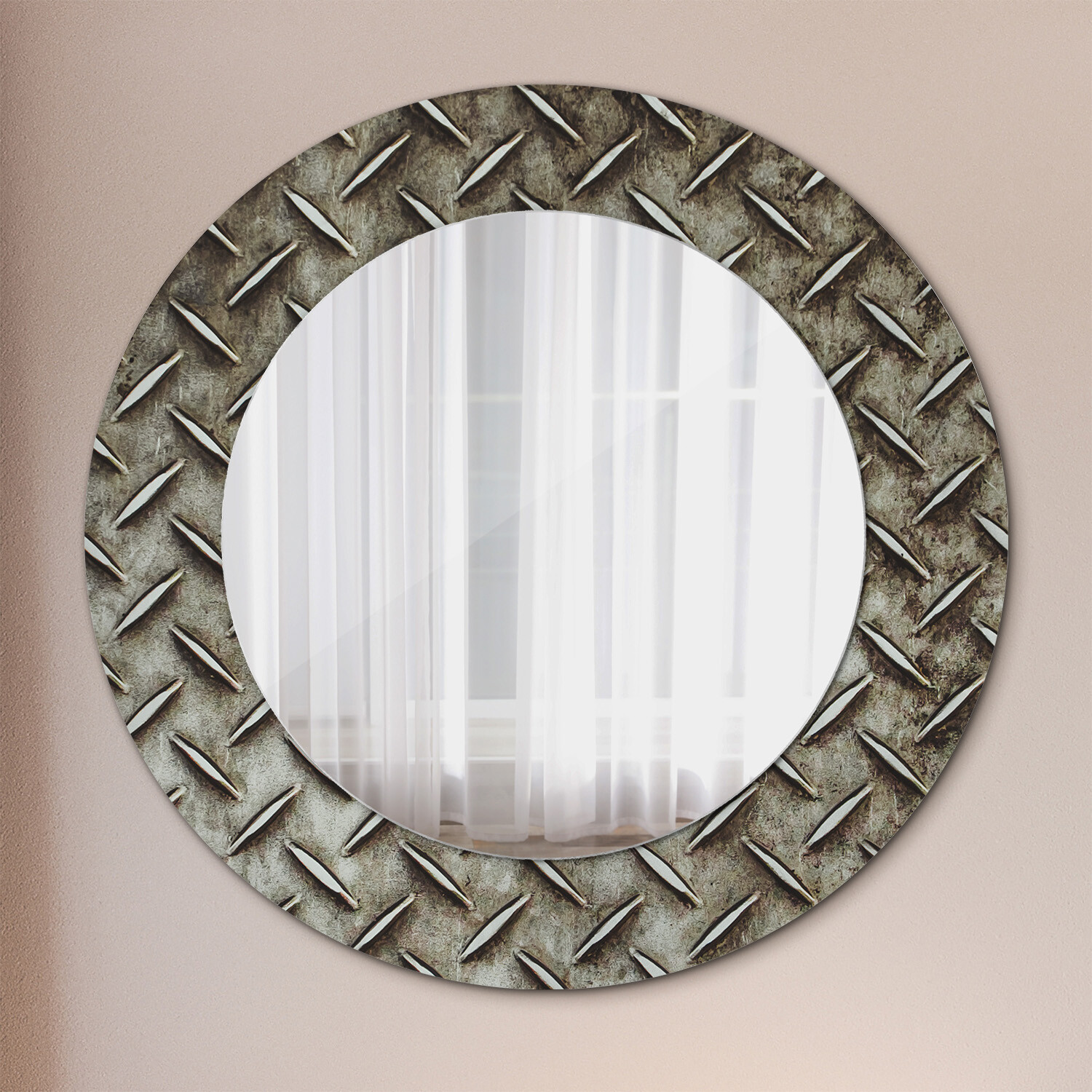 Wall Mounted Mirror with Glass printed Frame Home Decoration steel texture Wall Mounted Mirror with Glass printed Frame Home Decoration steel texture
