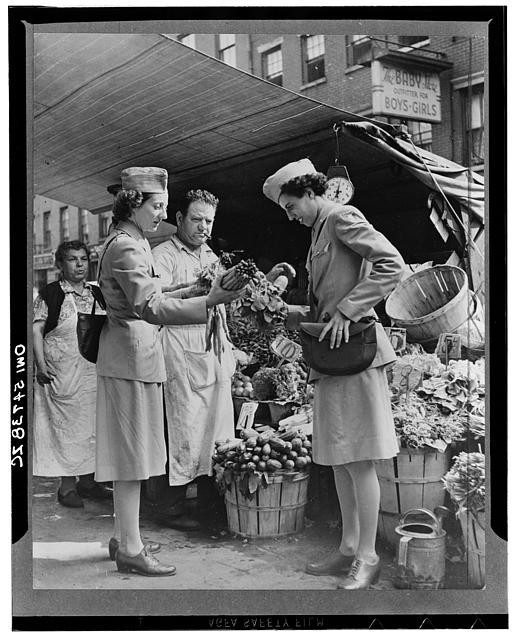 Photo:New York City NY 1940s Women at Street Market Produce Stall Photo:New York City NY 1940s Women at Street Market Produce Stall