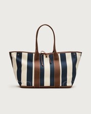 J.Crew 1998 Montauk Large Tote Bag in Stripe Natural Navy Cream NWT picture