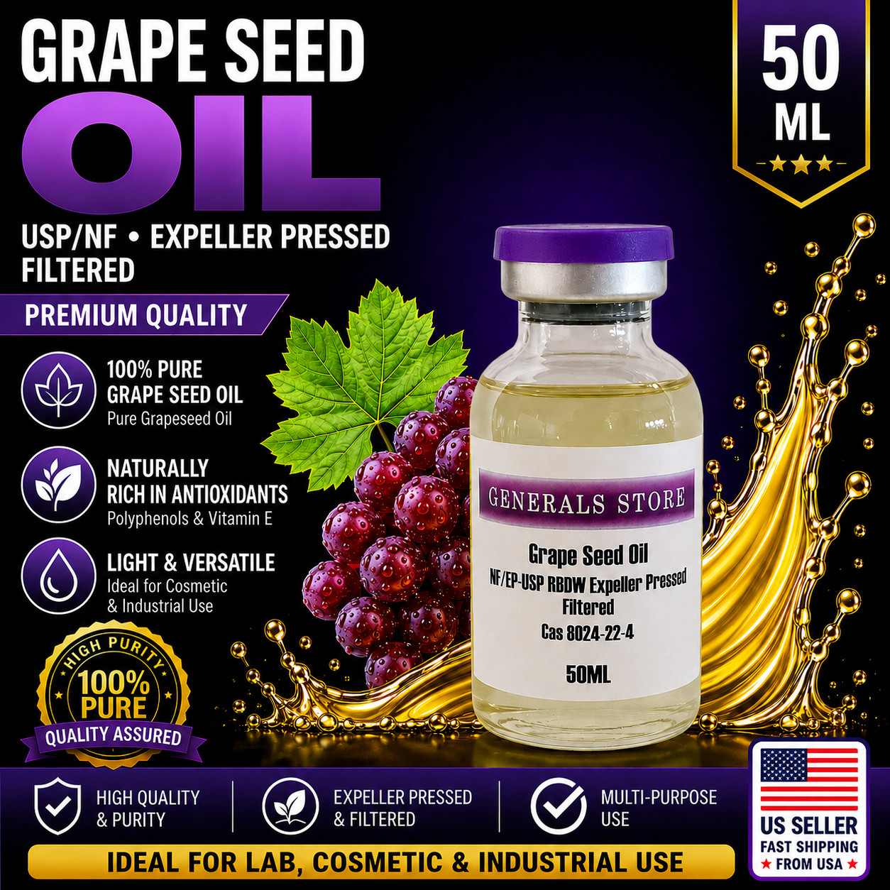 Grape Seed Oil USP/NF EP Grade RBDW Filtered Pure Carrier Oil Lab Cosmetic Use Grape Seed Oil USP/NF EP Grade RBDW Filtered Pure Carrier Oil Lab Cosmetic Use