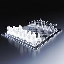 Classic Glass Chess Board Set Clear & Frosted Pieces Game Gift Boxed 10" Large picture