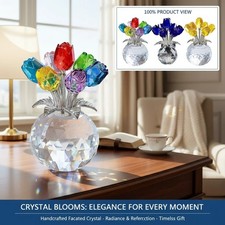 2026 Crystal Colorful Rose Flower Collectible Figurine Glass Flowers With Vase picture