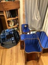 Art Deco Blue Mirror Tables Furniture Wall Mirror, Clock, Lot 6 Pieces picture