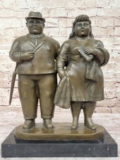 SUPERB MODERN ART BRONZE STROLL COUPLE SIGNED BOTERO SCULPTURE FIGURE FIGURINE picture