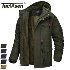 Men's Cargo Jackets Winter Thermal Fleece Lined Casual Cotton Work Bomber Coats picture
