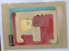 Tuan Na Vietnamese Abstract cats  #1 original Art In Heart Watercolor Painting picture