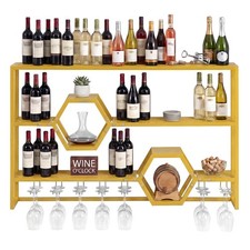 Wall Mounted Wine Rack 47” Large Floating Bar Shelves w/Glass Holder for Kitchen picture