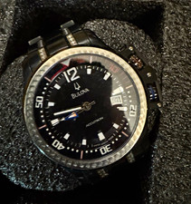 Bulova Accutron Men's Diver Watch Quartz Date Black Dial Rubber Strap 45mm picture