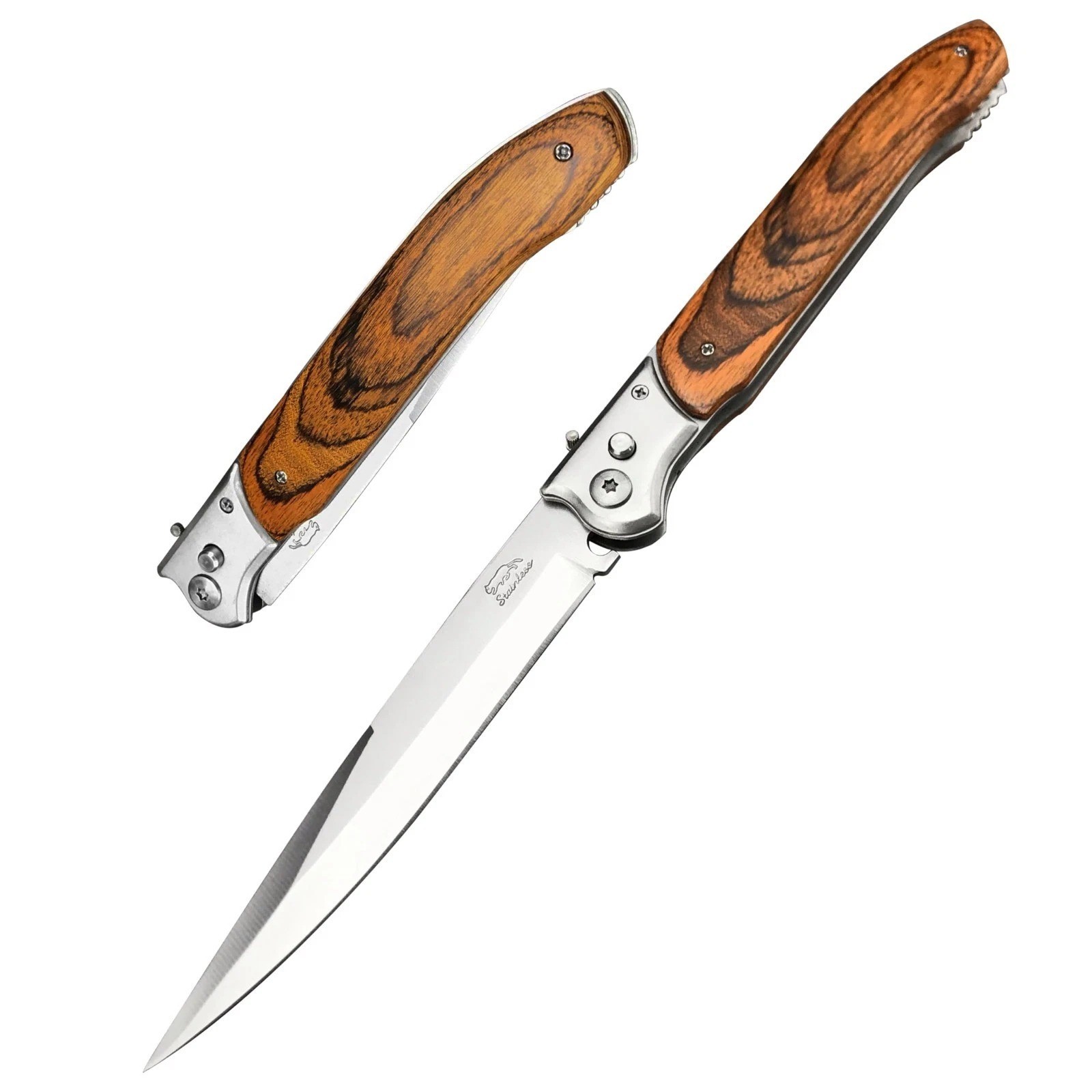 Wood Black Tactical Spring Assisted Open Blade Folding Pocket Knife Hunting Wood Black Tactical Spring Assisted Open Blade Folding Pocket Knife Hunting