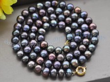 Genuine Natural Peacock Black Freshwater Pearl Necklace Jewelry 14-100" 7-8mm picture