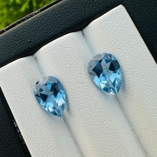 Natural Blue Topaz Matching Pair, 5.3 Carat, 10x7mm Pear Cut Loose Gemstones picture