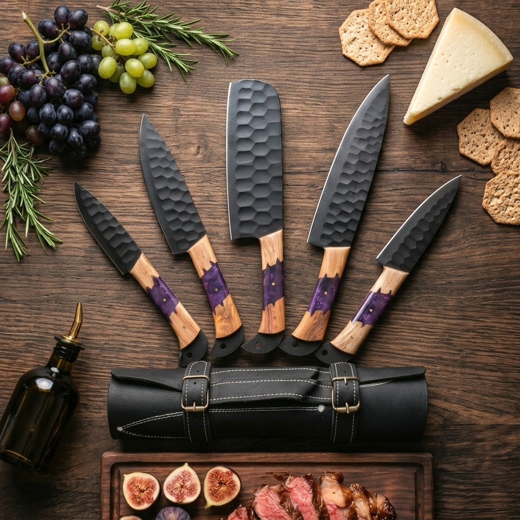 Carbon Steel Chef Knife Set β 5 Piece Kitchen Cooking Tools Gift for Home Chef Carbon Steel Chef Knife Set β 5 Piece Kitchen Cooking Tools Gift for Home Chef