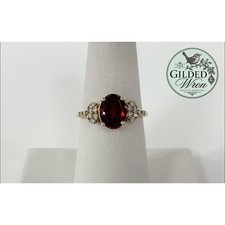 10K Yellow Gold Garnet Diamond Ring 2.4ct Oval Estate Fine Jewelry Size 7 picture