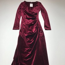 Dirass Dress Womens Small Elegant Red Wine Velvet Cross Bodice Ruched Tulip Hem picture