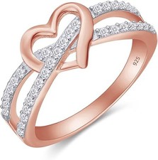 Infinity Heart Promise Ring Simulated Diamond 14K Rose Gold Plated 925 Silver picture