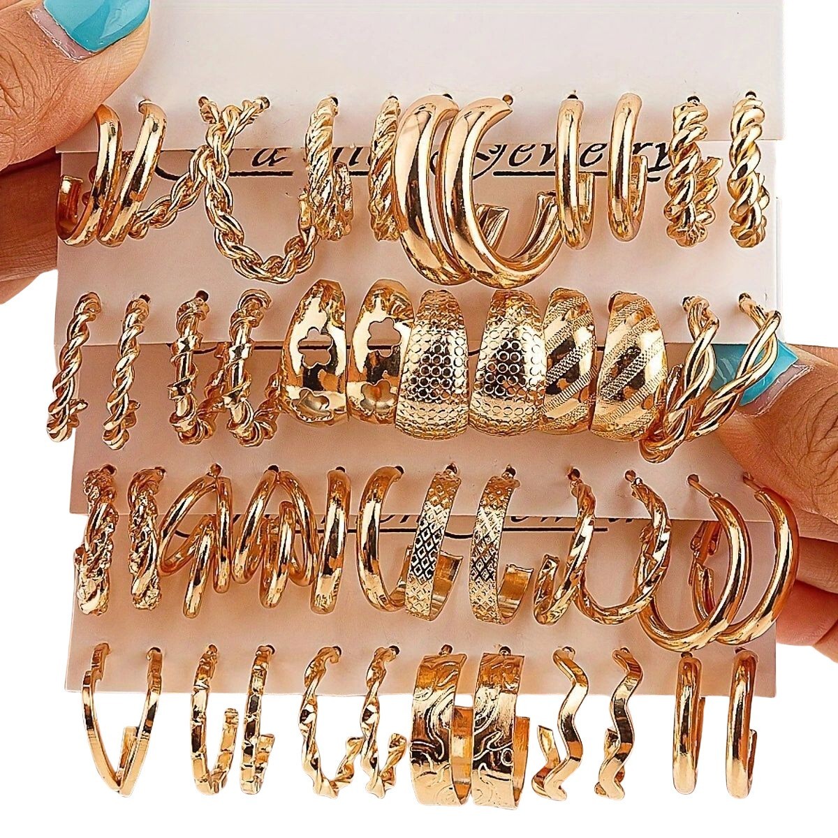 24 Pairs Golden Earrings Set Fashion C-shaped Alloy Earrings for Women's Jewelry 24 Pairs Golden Earrings Set Fashion C-shaped Alloy Earrings for Women's Jewelry