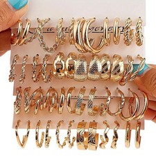 24 Pairs Golden Earrings Set Fashion C-shaped Alloy Earrings for Women's Jewelry picture