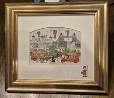 Original Diane Elson Painting "The Cats at the Tower of London" FramedWatercolor picture