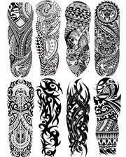 Tribal Tattoo Sleeves for Men, 8-Sheet Large Temporary Tattoos Women Black Totem picture