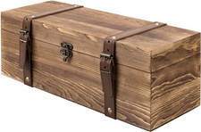 Brown Wood Single Bottle Wine Gift Box with Leatherette Straps, Wine Storage picture