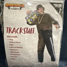 Spooktacular Creations Men's 1980s Tracksuit Costume Set Black White Size L picture