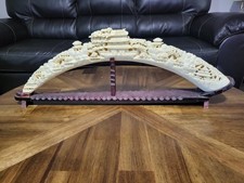 Chinese Carved Tusk Ivory Colored Resin Asian Village Sculpture.  picture