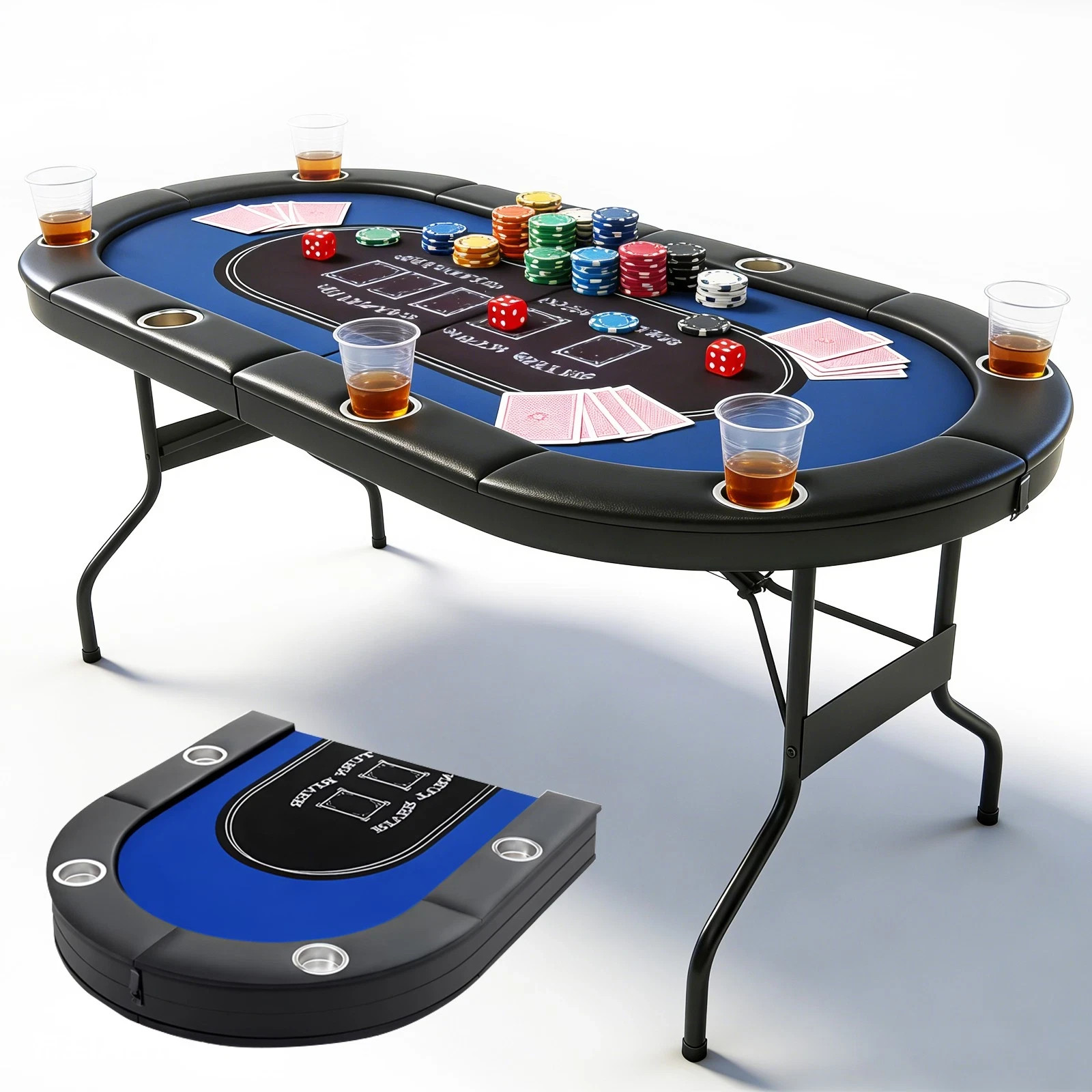 72" Oval Poker Table, Foldable Legs 8 Players with Padded Armrest & Cup Holders 72" Oval Poker Table, Foldable Legs 8 Players with Padded Armrest & Cup Holders