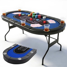 72" Oval Poker Table, Foldable Legs 8 Players with Padded Armrest & Cup Holders picture