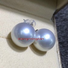 collectible 2PS Top natural real white 13-14MM LOOSE south sea PEARL earring 18K picture