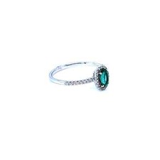 14K White Gold Ring with Emerald Centerpiece and Diamond Accents picture