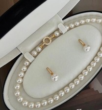 Akoya Premium French Style Pearl Earrings & Necklace Set multi layered Design picture