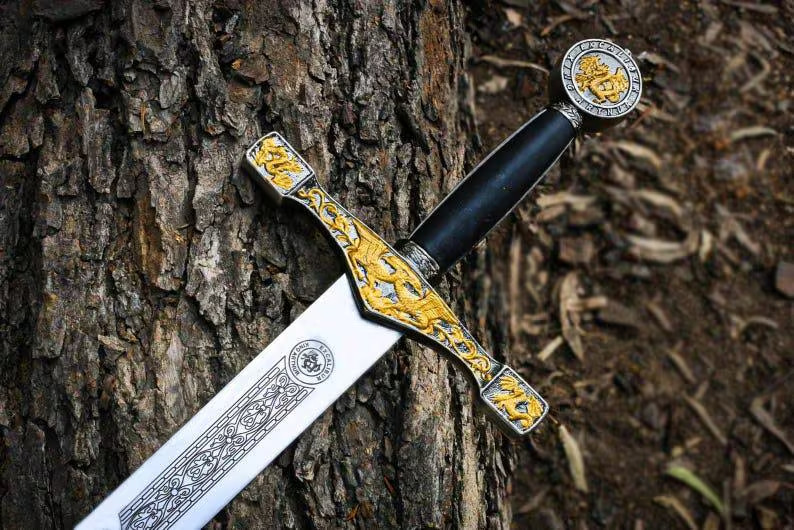 King Arthur Excalibur Sword Replica Handmade Medieval Fantasy Sword with sheath King Arthur Excalibur Sword Replica Handmade Medieval Fantasy Sword with sheath