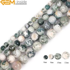 Matt & Smooth Natural Green Tree Agate Stone Semi Precious Round Chakras Beads  picture