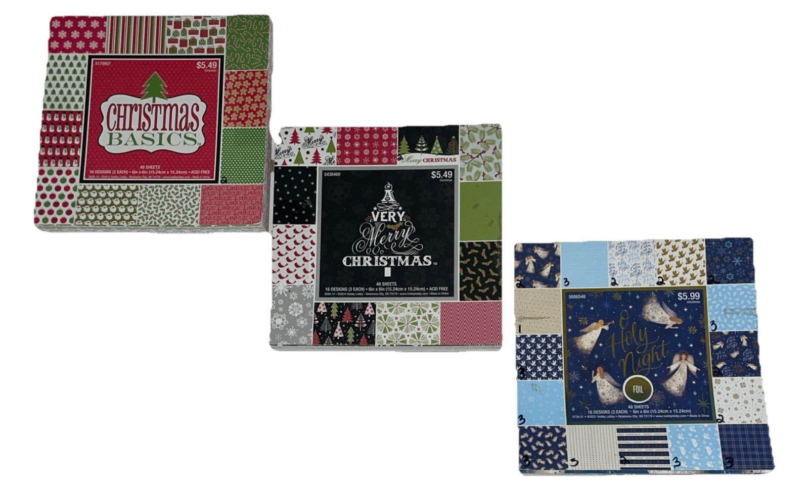 Christmas Scrapbook Paper Pad Lot 3 6x6 Hobby Lobby Basics Merry O Holy Night