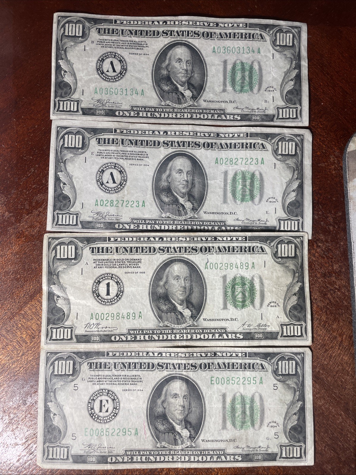 4- 1934 $100 Dollar Bills Collectible Currency PLEASE READ DISCRIPTON 4- 1934 $100 Dollar Bills Collectible Currency PLEASE READ DISCRIPTON