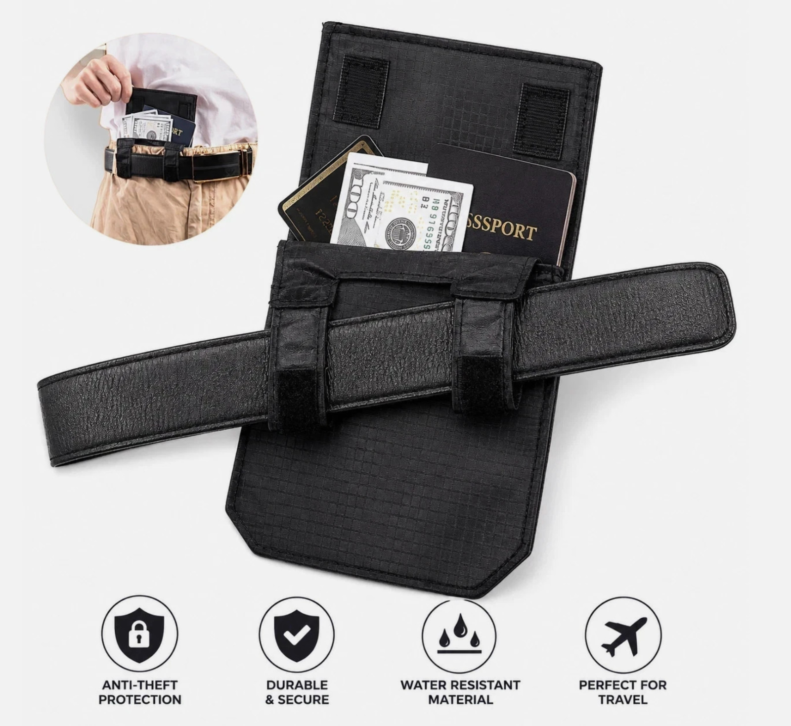 Anti Theft RFID Travel Money Belt Bag Wallet Credit Card ID Cash Passport