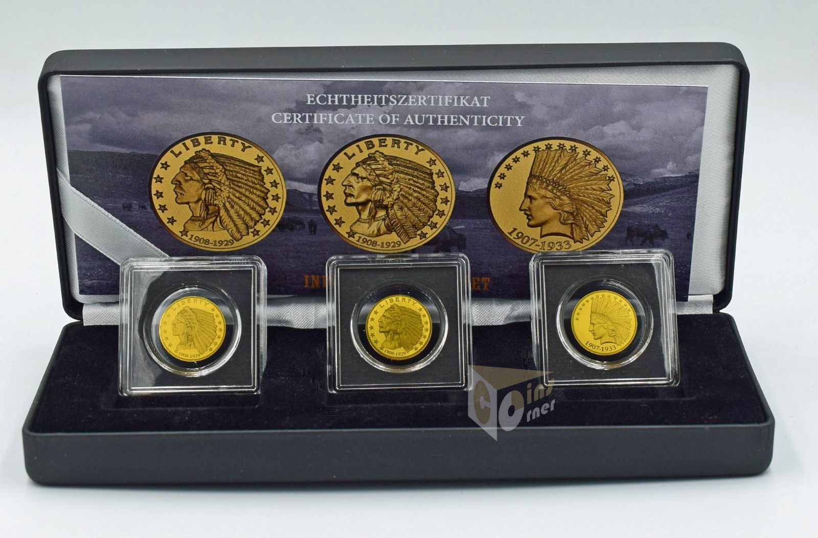 Indian Chiefs Set in Gold 3 X 1/1000 Oz 999 Gold Coins 12 Dollars Liberia