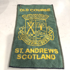 Vtg Old Course St Andrews Scotland Golf Towel Green Yellow England Cotton 17x10" picture